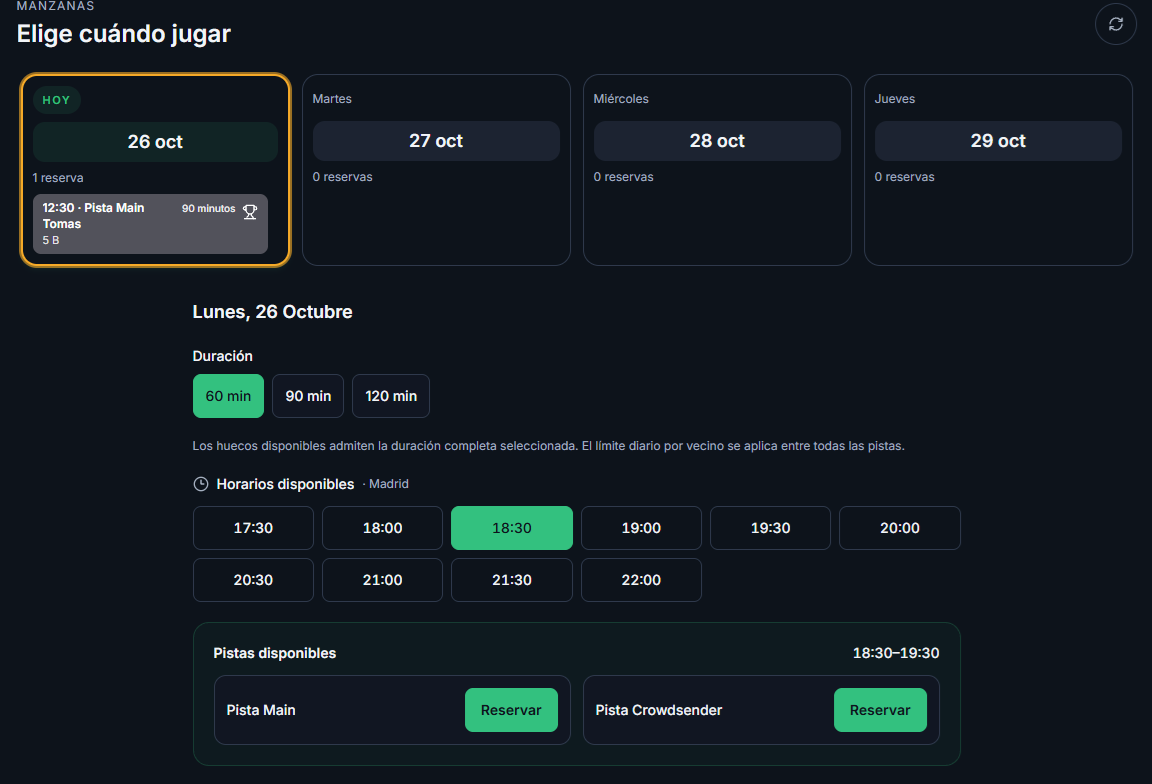 Calendario con el día elegido y los turnos disponibles
