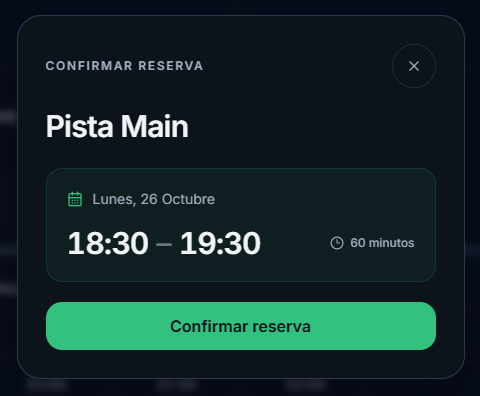 Resumen del horario antes de confirmar la reserva